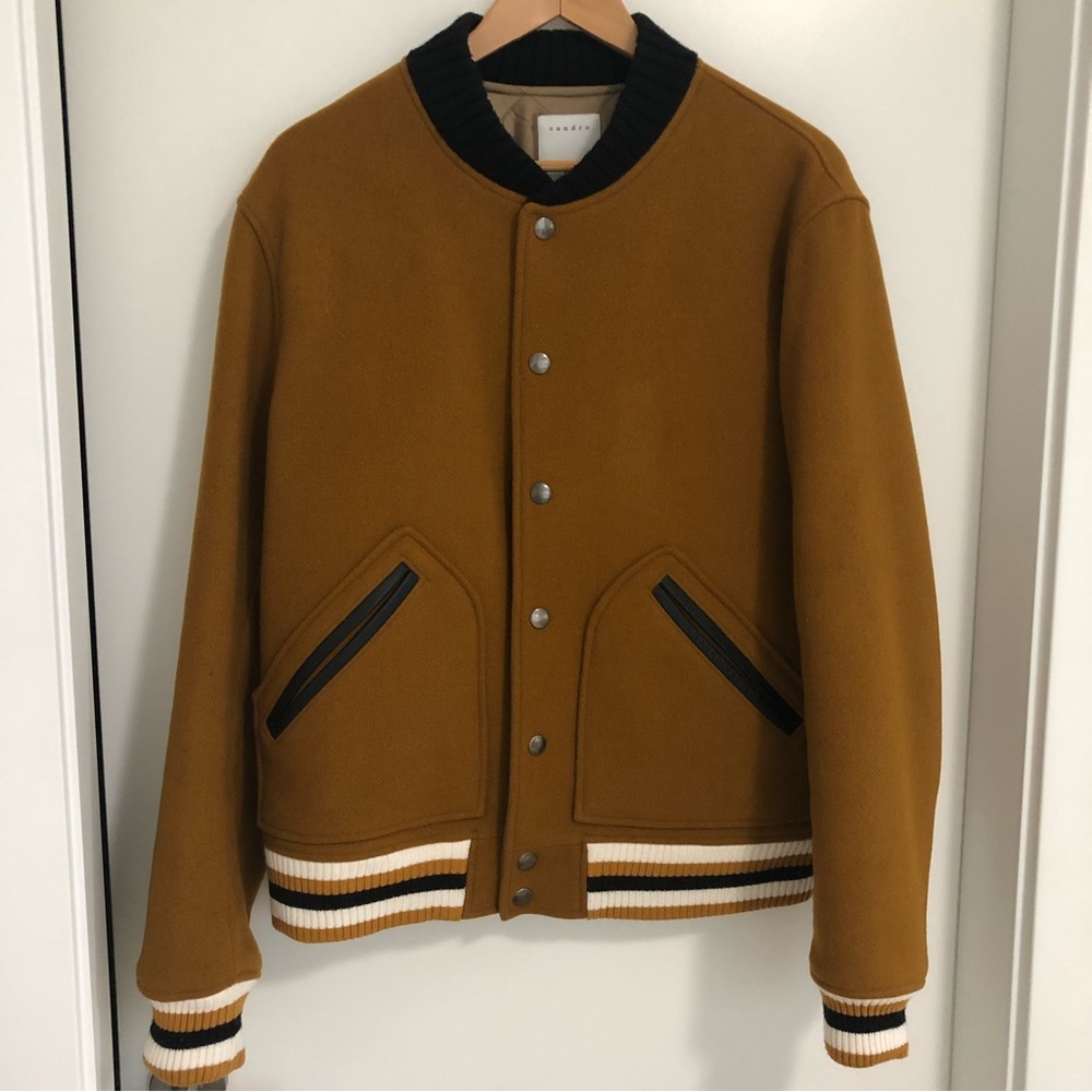 Sandro wool and leather bomber jacket - Picture 1 of 12